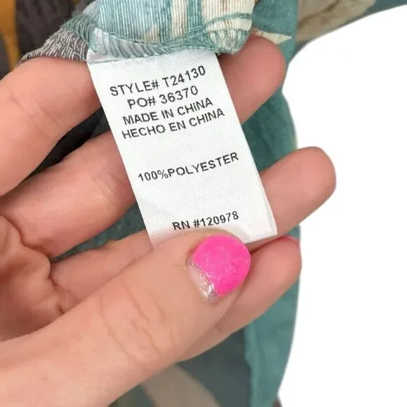 Entro Boutique Teal Blue Tropical Print Collared Lightweight Woven Summer Top - Picture 10 of 11